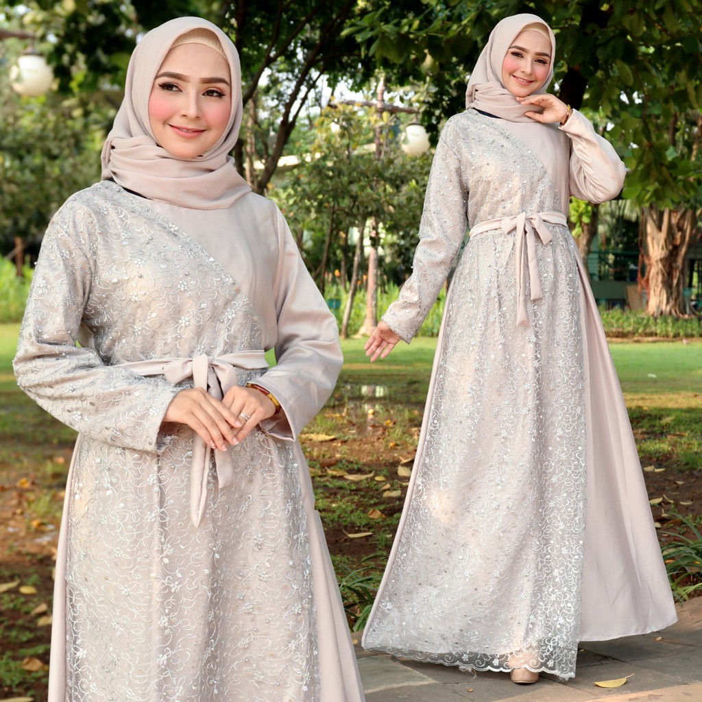 Dress Brukat Wanita Maxi Dress Carlita / Gamis Wanita bahan Velvet Roberto / Fashion Muslim / Baju Pesta