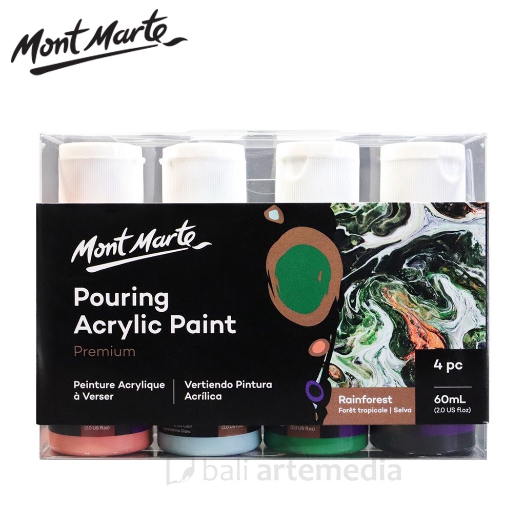 Mont Marte Pouring Acrylic Paint Set Premium 4pc x 60ml (2oz) - Rainforest