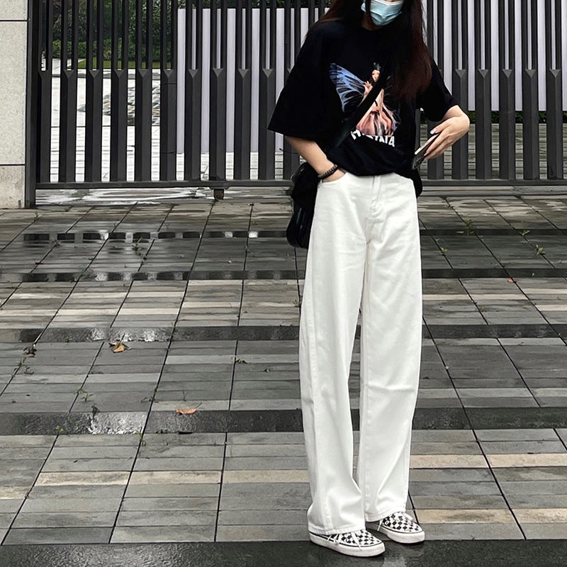 high waist new pengait longgar celana jeans panjang wanita