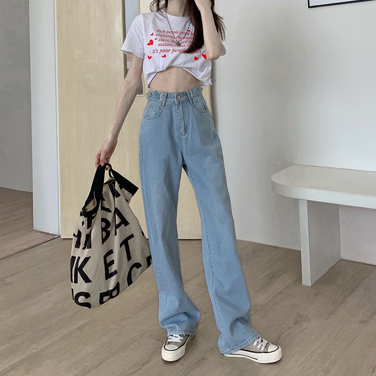 Wanita Korea Style Retro Jeans Loose Celana High Waist