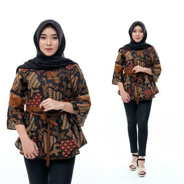 tey-17 Batik wanita ASJ SA HRB026 Kenongo Kemeja Tosca Pendek-No 4 Pulau