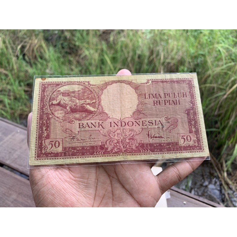 Uang Kuno 50 Rupiah Buaya 1957 aXF Seri Cantik