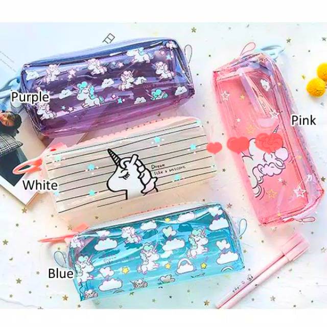 

Tempat pensil transparan resleting jumbo unicorn