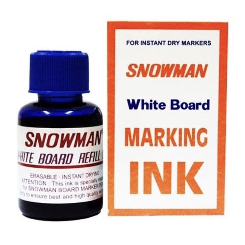 SNOWMAN REFILL INK MARKER -  ISI TINTA SPIDOL WHITEBOARD NON PERMANENT WIB 20  - PERMANENT MIG 20 - BLUE BLACK RED / MERAH HITAM BIRU PERMANEN