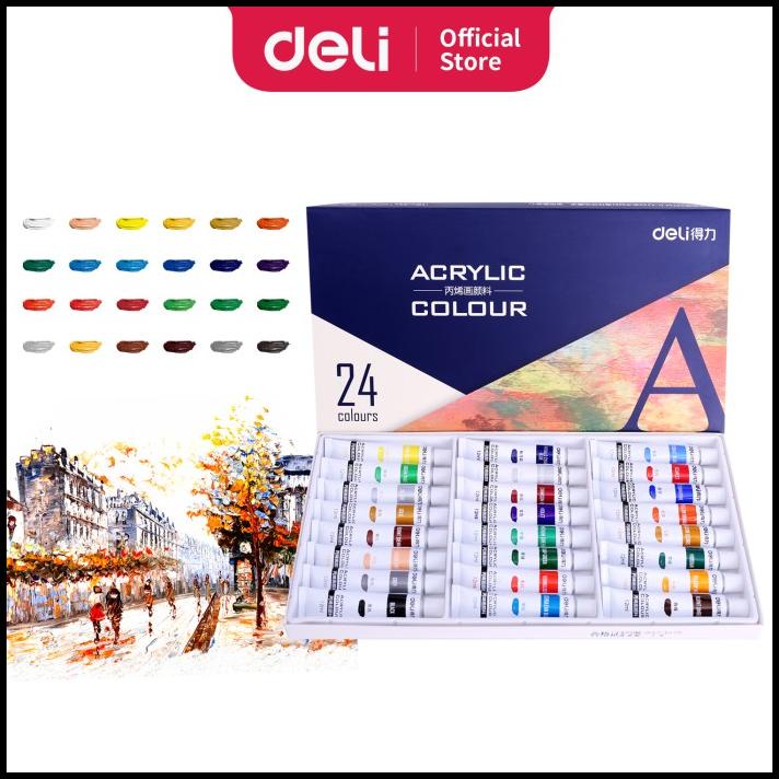 

Deli 24 Colors Acrylic Paint Paste Delicate And The Brush 73858