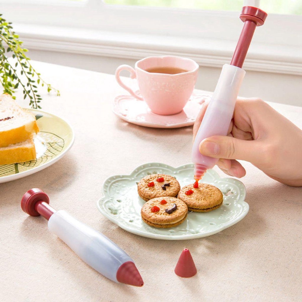 [Elegan] Cake Icing Pen Cookie Coklat Reusable Dapur Silikon Baking Piping Nozel