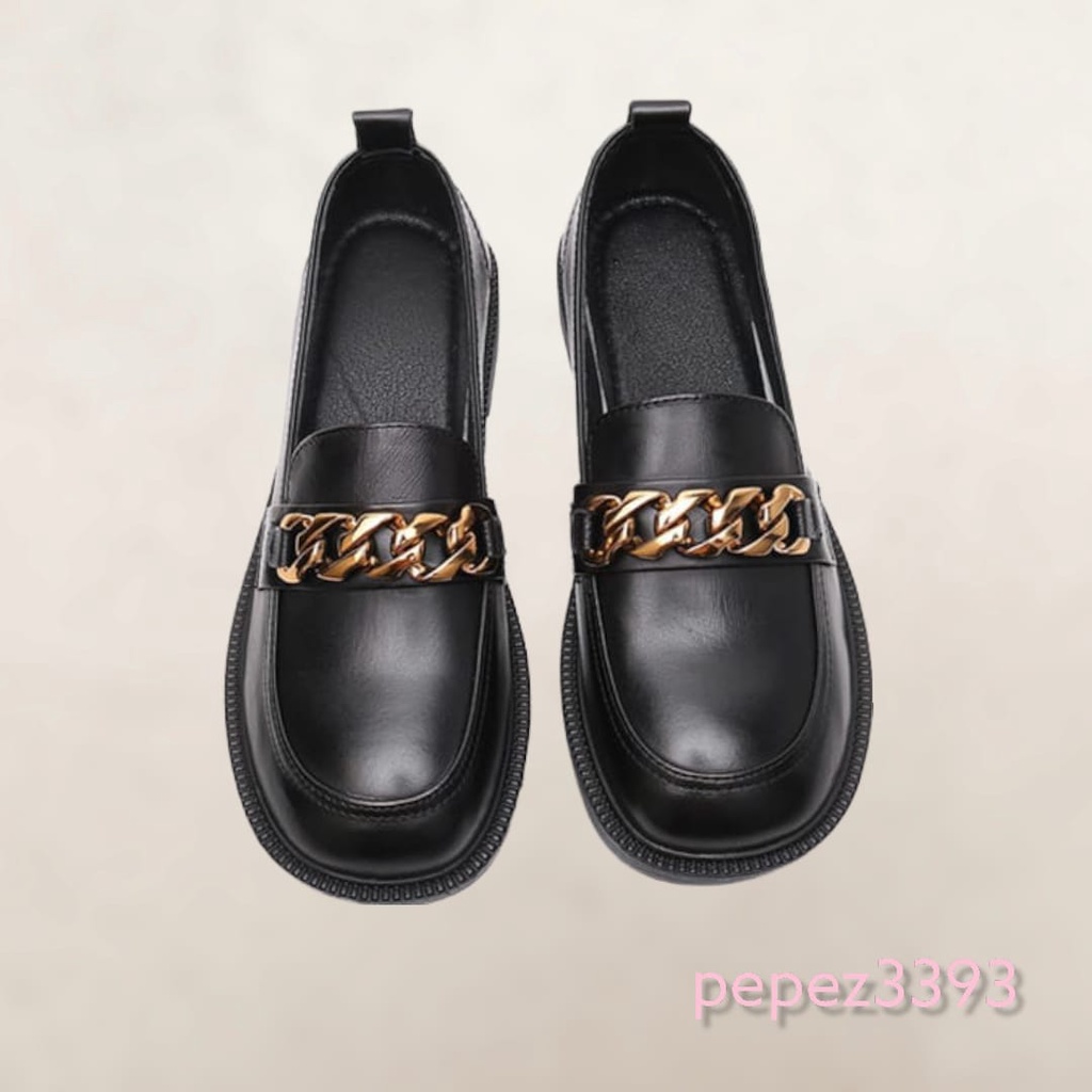 8.8 SEPATU WANITA LOAFERS DOCMART RANTAI GOLD BLACK DOF PREMIUM 2270