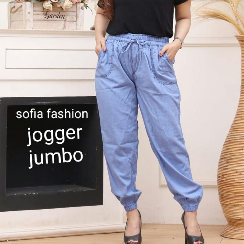 Jeans kulot wanita masa kini - all size - pinggang karet - tali depan - bahan  grey-Joger jombo