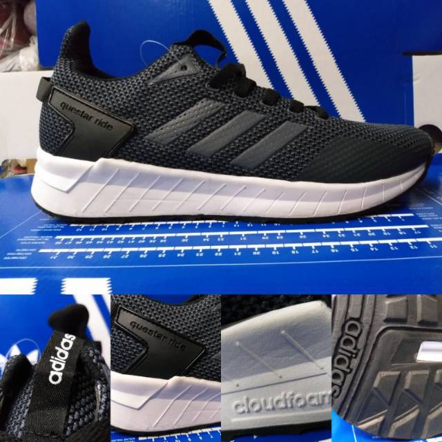 Sepatu Adidas Questar Ride Black Grey Hitam Abu Sneakers Running Fitnes Gym Olahraga Kado Hadiah