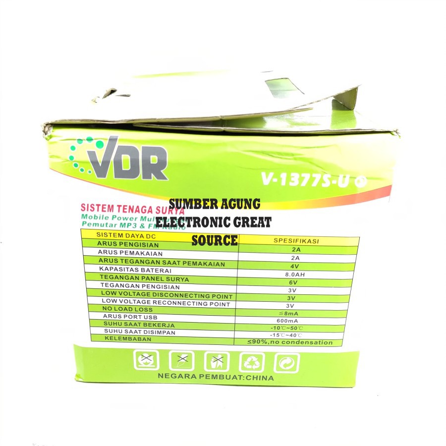 VDR Paket Sistem Tenaga Surya V1377SY V1377 Papan Solar Charger Pemuta