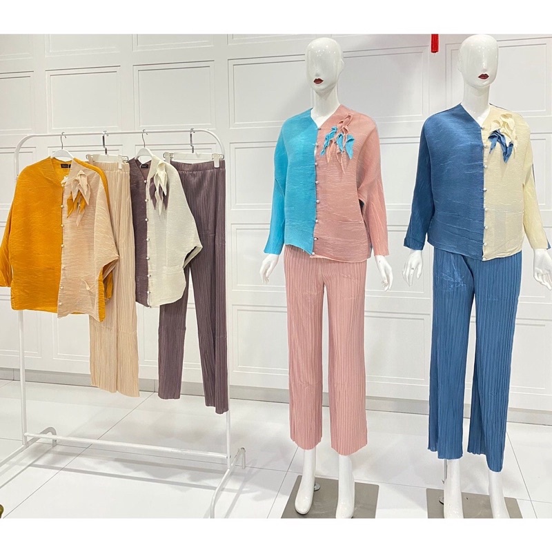 Baju Setelan Viona Plisket / blouse pleated pleats wanita import bangkok premium