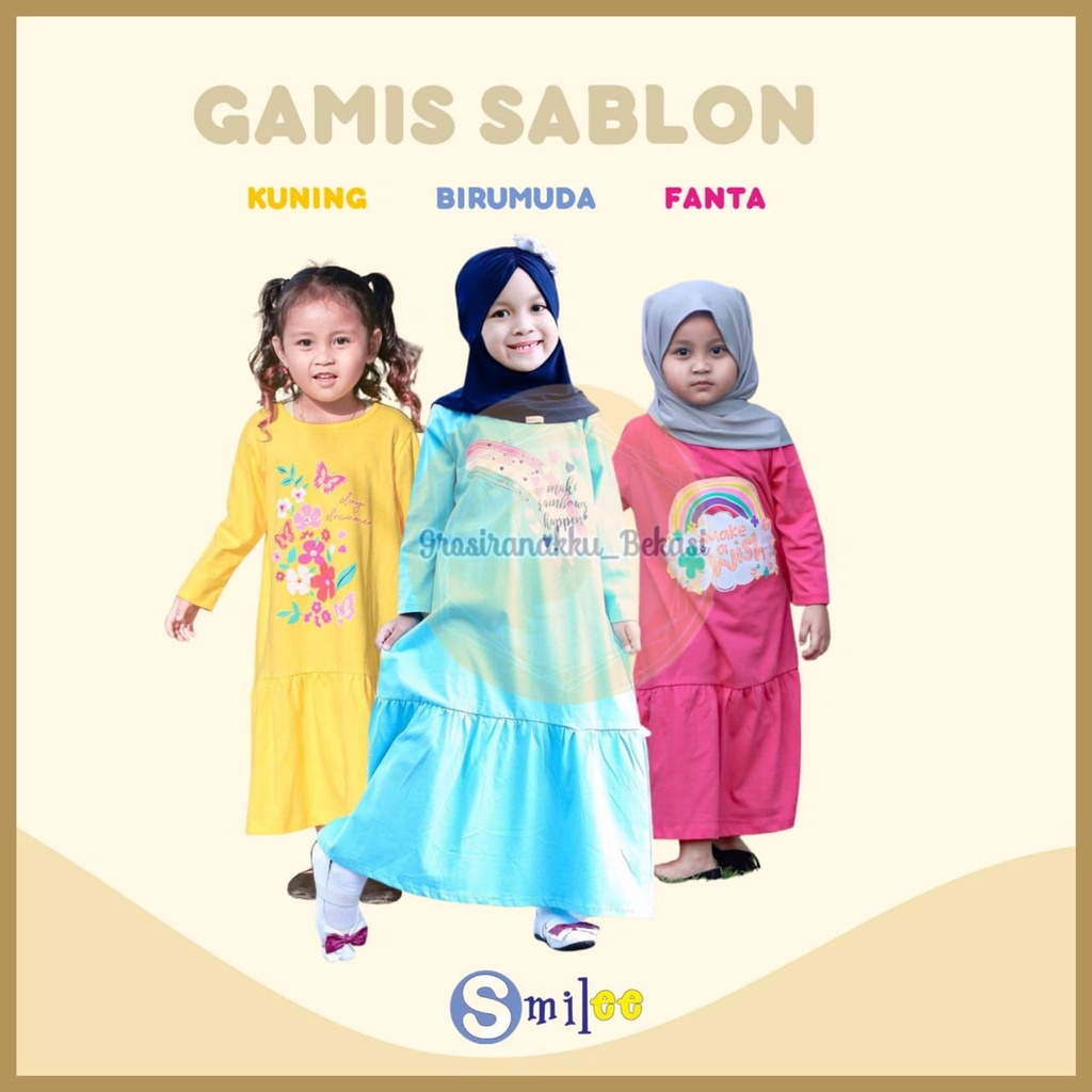 Gamis Kaos Anak Aplikasi Sablon Mix Warna Size 2-8t