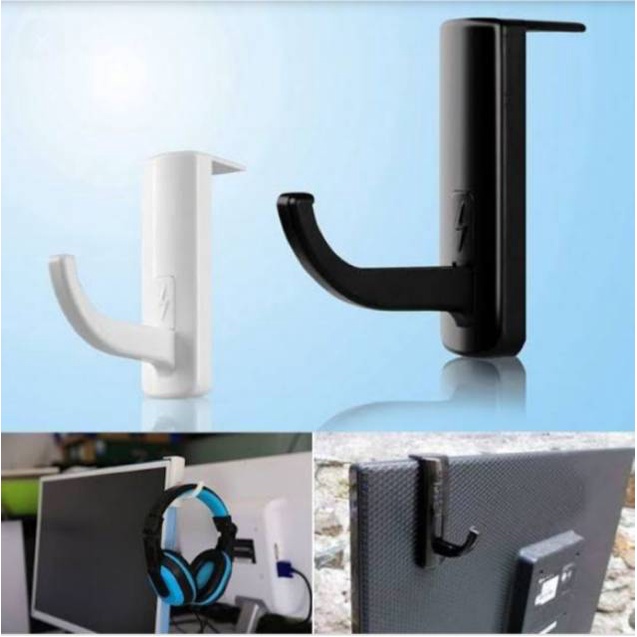 Gantungan  Head phone/ Hanger PC monitor gantungan headphone headset earphone gaming bando stand holder hook serba guna  /Hanger Gantungan Headphone Earphone Tempel Tembok