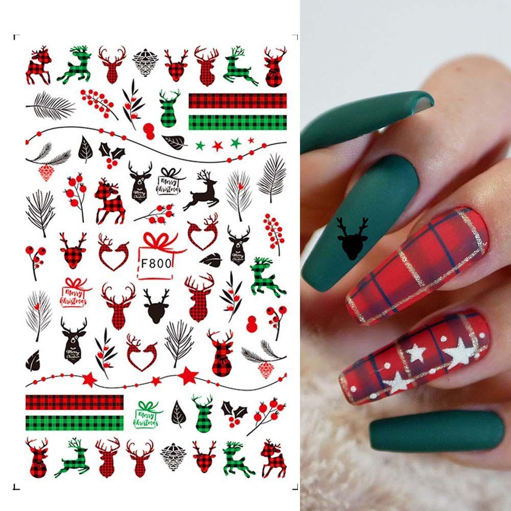 Mxbeauty Natal Stiker Kuku Elk Perekat Diri Daun Ikatan Simpul Burung Manikur Aksesoris Nail Art Dekorasi