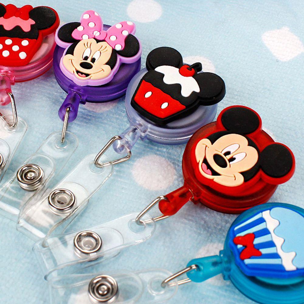 Lanfy Retractable Badge Reel Siswa Perlengkapan Kantor Name Tag Perawat Dokter Card Holder Mickey Minnie Name Card Holder