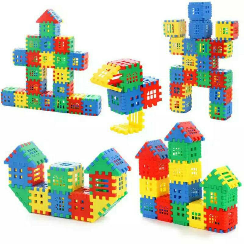 Mainan anak - funny block brick susun bentuk rumah building block