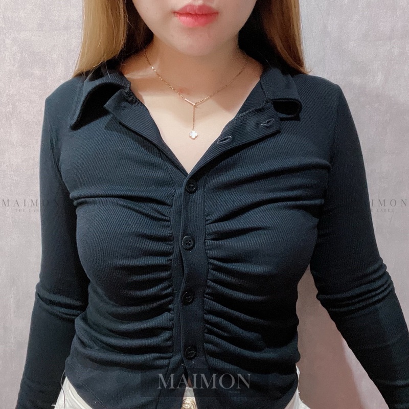 Scrunch Slim Long Sleeve Shirt | Kemeja Kerut Korean Fashion | Maimon Grosir