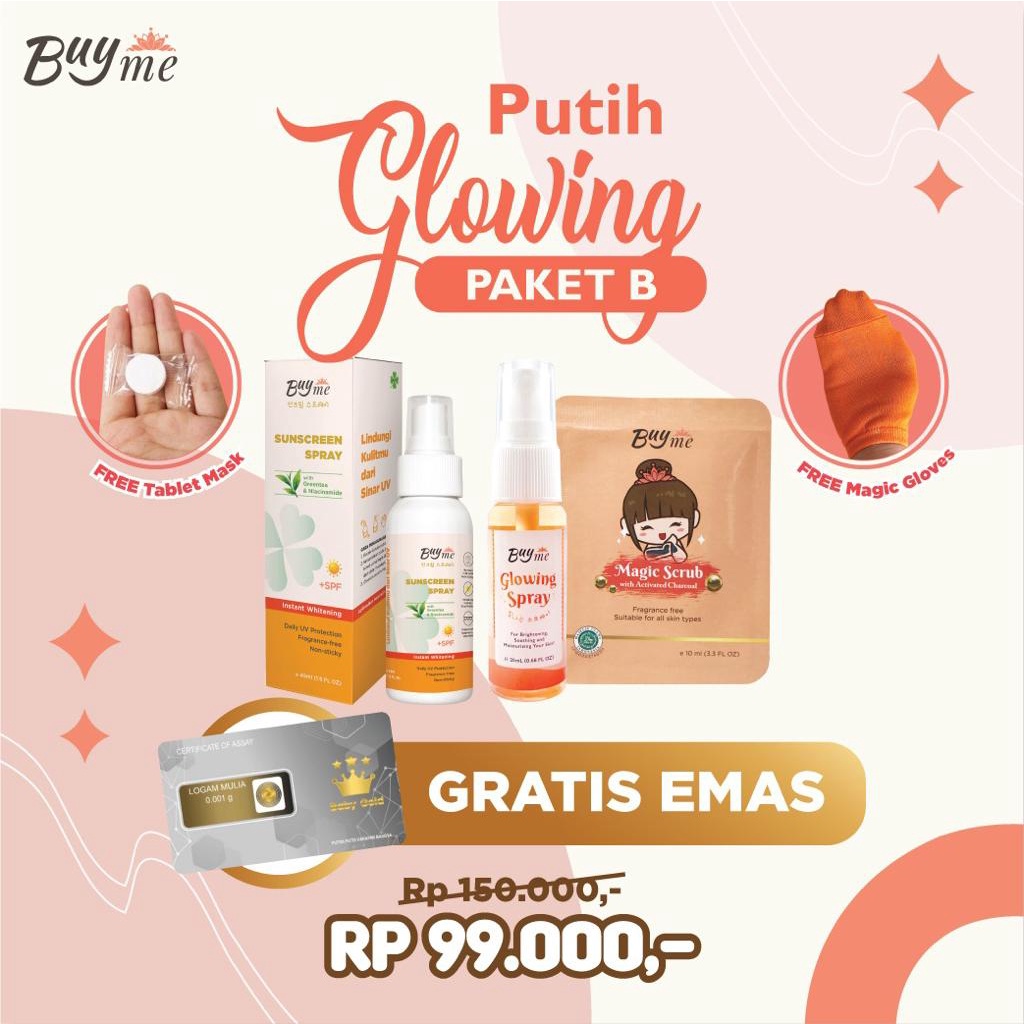 Jual Buyme Paket Skincare Bundle Lengkap Muka Wajah Badan Sunscreen Glowing Spray Scrub Putih 5605