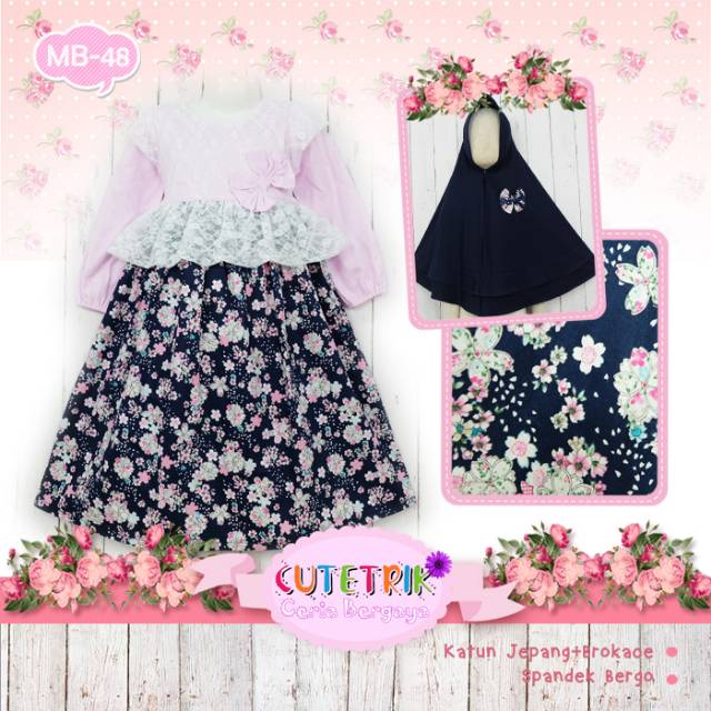 Gamis Anak Cutetrik Brukat Warna Pink Navy / Biru Dongker