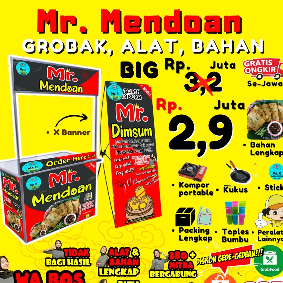 

Mr.MENDOAN NEW|| MR.R CULLINARY (FRANCHAISE,PAKET USAHA,KEMITRAAN) GROBAK/BOOTH PORTABLE,ALAT LENGKAP, DAN BAHAN BAKU UTAMA
