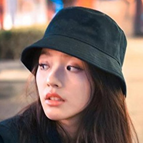 Topi bucket hat hitam bahan dobel luar dalam