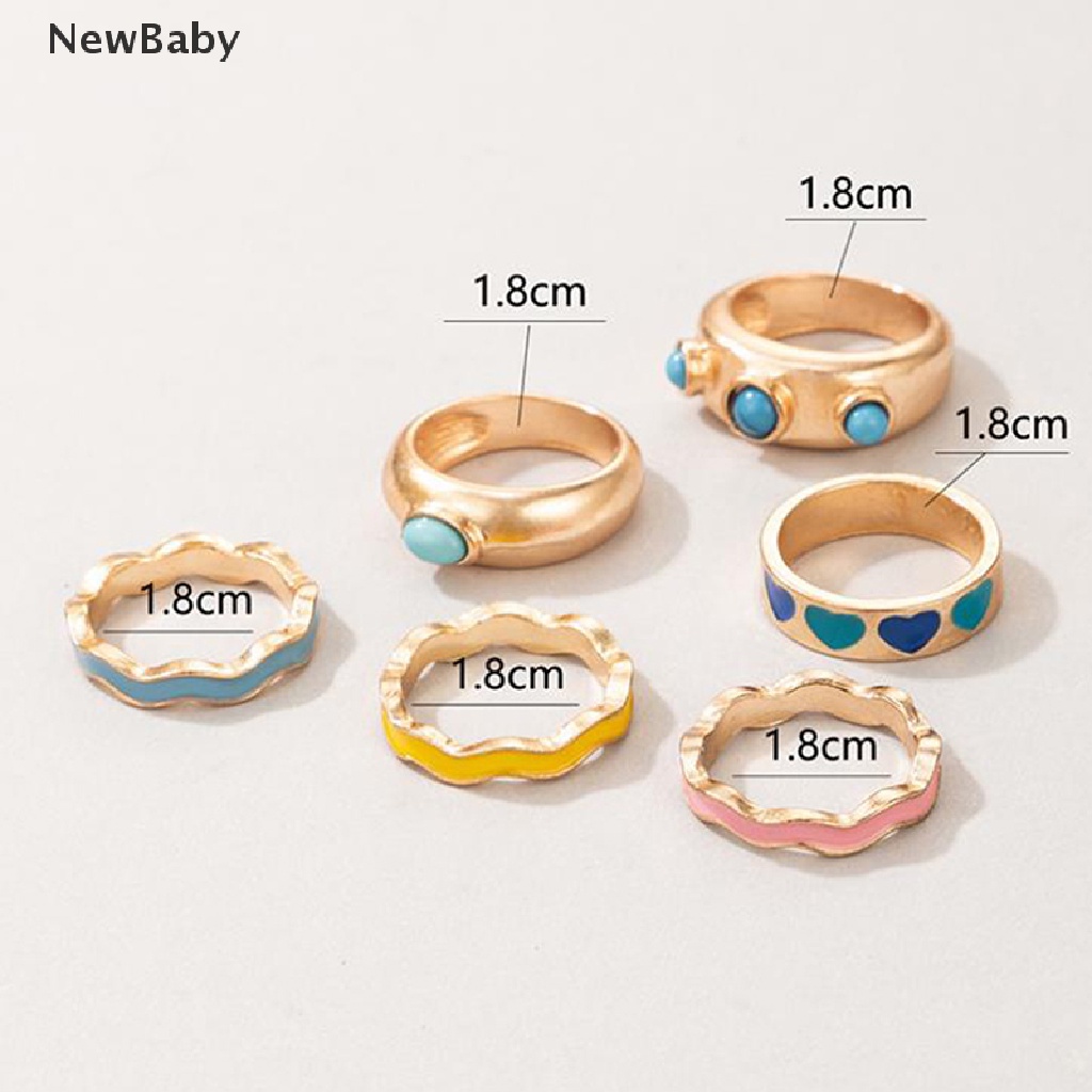 6pcs / set Cincin Enamel Model Tetesan Minyak Untuk Wanita