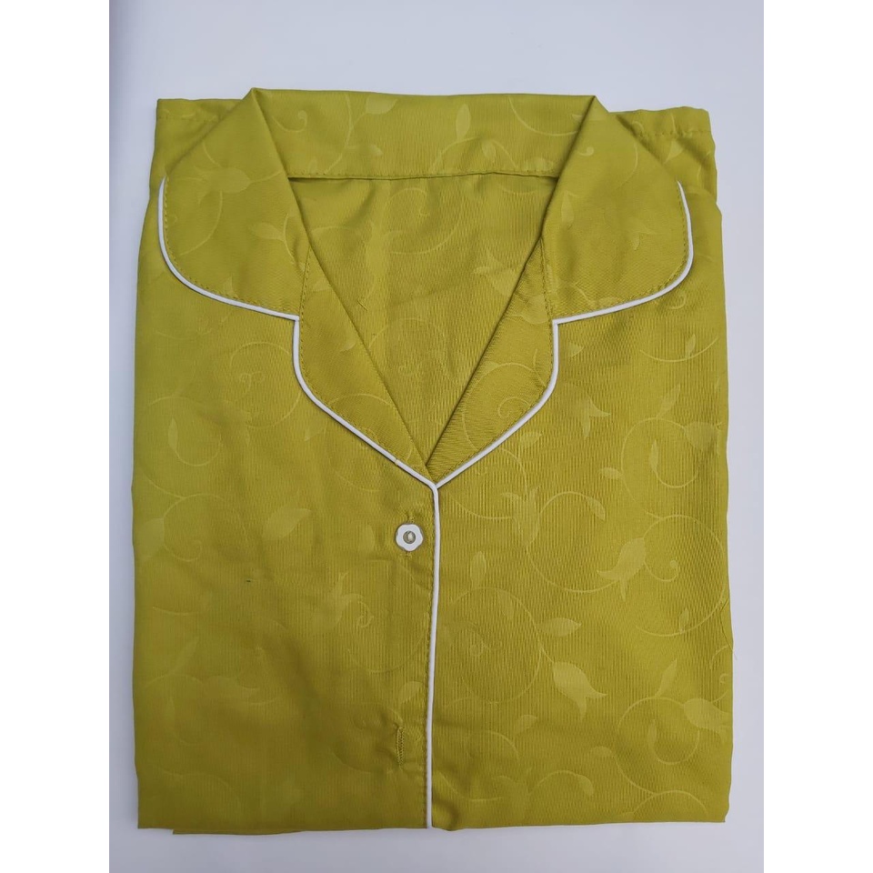 JNV Piyama CP Wanita Motif Satin Embos - Baju Tidur Saten Lengan Pendek - Bahan Satin Embos-Kuning