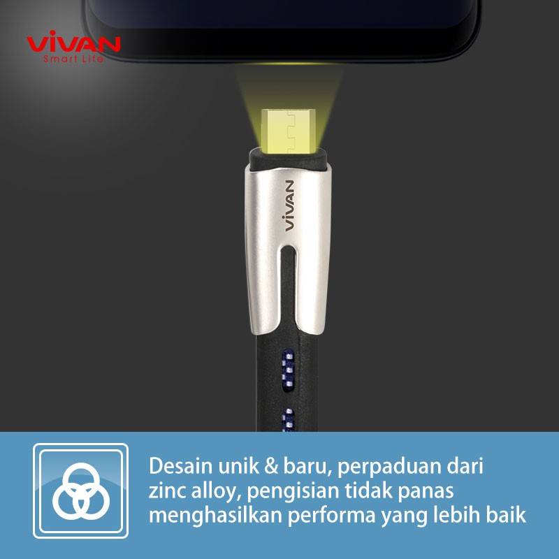 VIVAN Kabel Data USB Micro Fast Charging Original BTK-M 2.4A Android + Kabel iPhone BTK-L