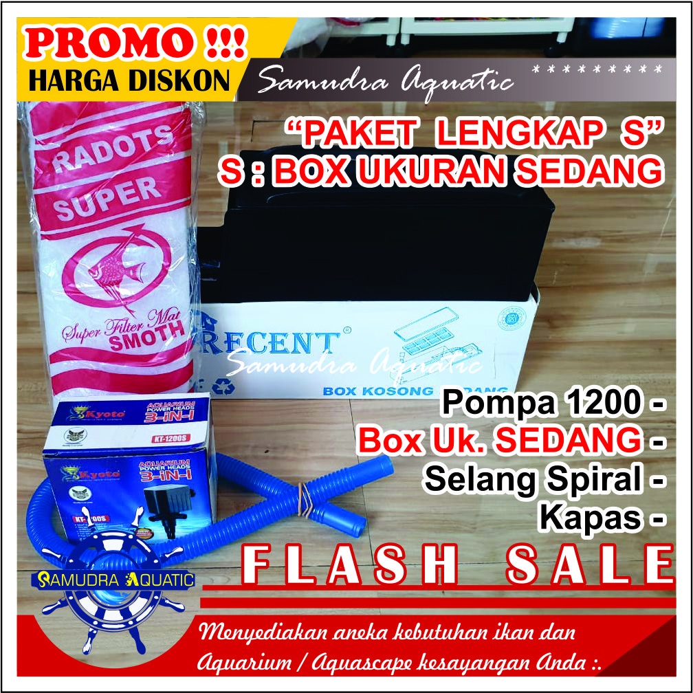 PAKET LENGKAP (S) SEDANG 1200 Top Filter Aquarium SEDANG dan Pompa 1200 / FREE BUBLE /  Recent / Sakkai / Kyoto