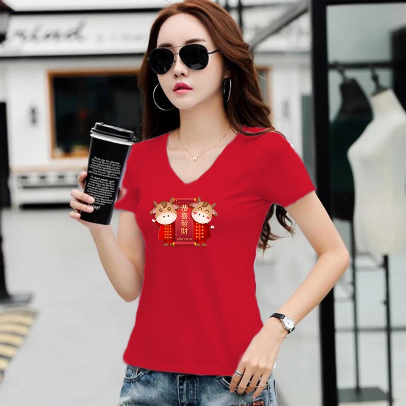 YOURTSTYLE1119 - KAOS IMLEK/ KAOS WANITA VNECK TWO COW CNY/ KAOS TERLARIS / KAOS VNECK