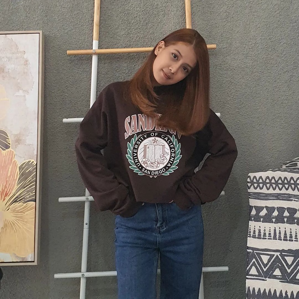 SANDIEGO CROOPE Sweater Crewneck Oblong Oversize Wanita- Crop Top Sweater Terbaru Fashion Terkini Korean Style