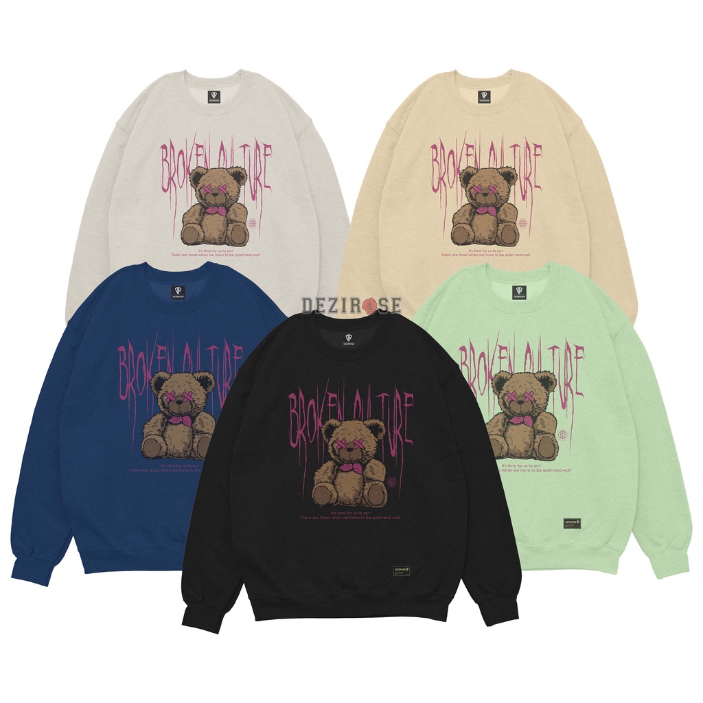 DEZIROSE - Switer Crewneck Bear Broken Culture - Sweater Wanita Korean Style Remaja Fleece Tebal Premium Size M-XXL