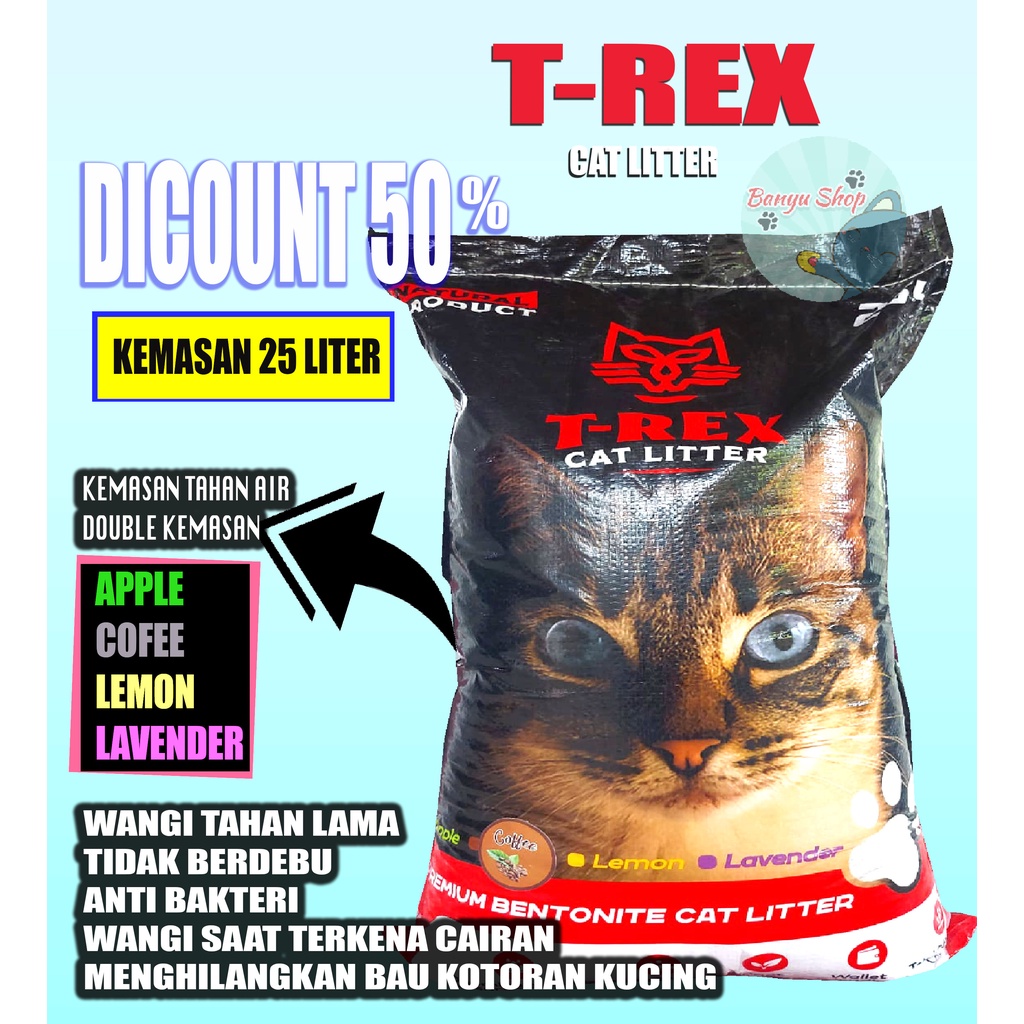 25 LITER T-REX PASIR GUMPAL WANGI,PASIR KUCING GUMPAL WANGI