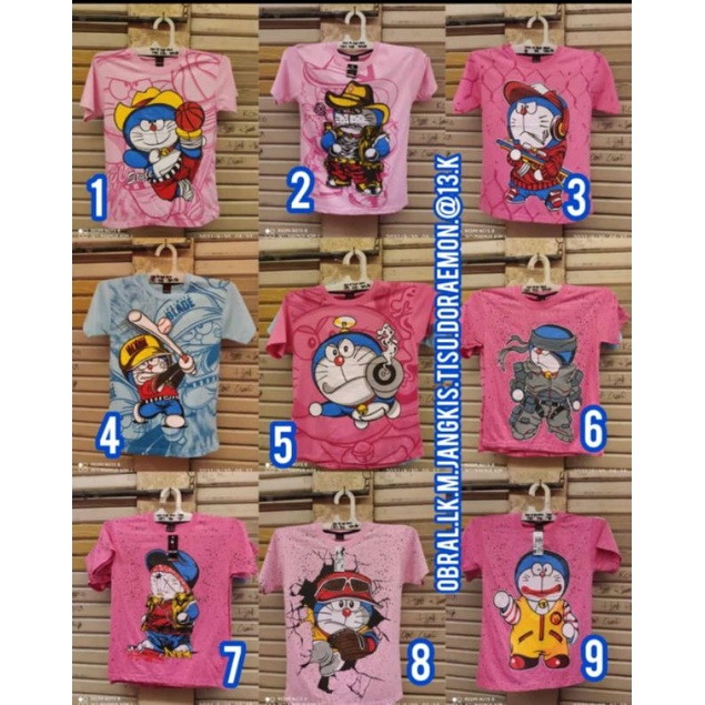 Kaos kids Doraemon pendek anak 3-8 thn Termurah