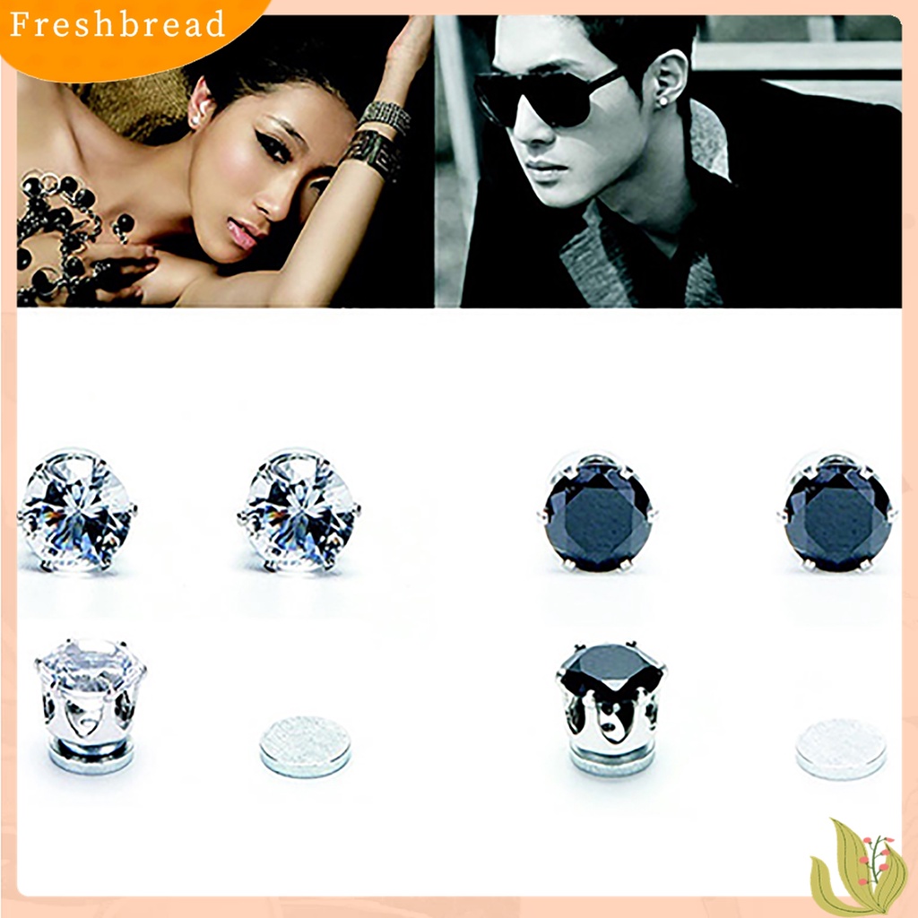 【Fresh】1Pair Unisex Men Women Magnet Clip On Cubic Zirconia Earring No Piercing Jewelry