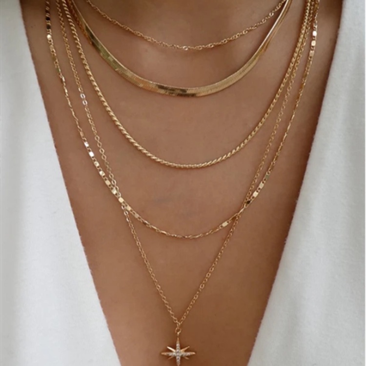 AZ214 Kalung Rantai Choker Multilayer Dengan Liontin Gaya Korea Untuk Wanita / Kalung Choker Gaya Retro