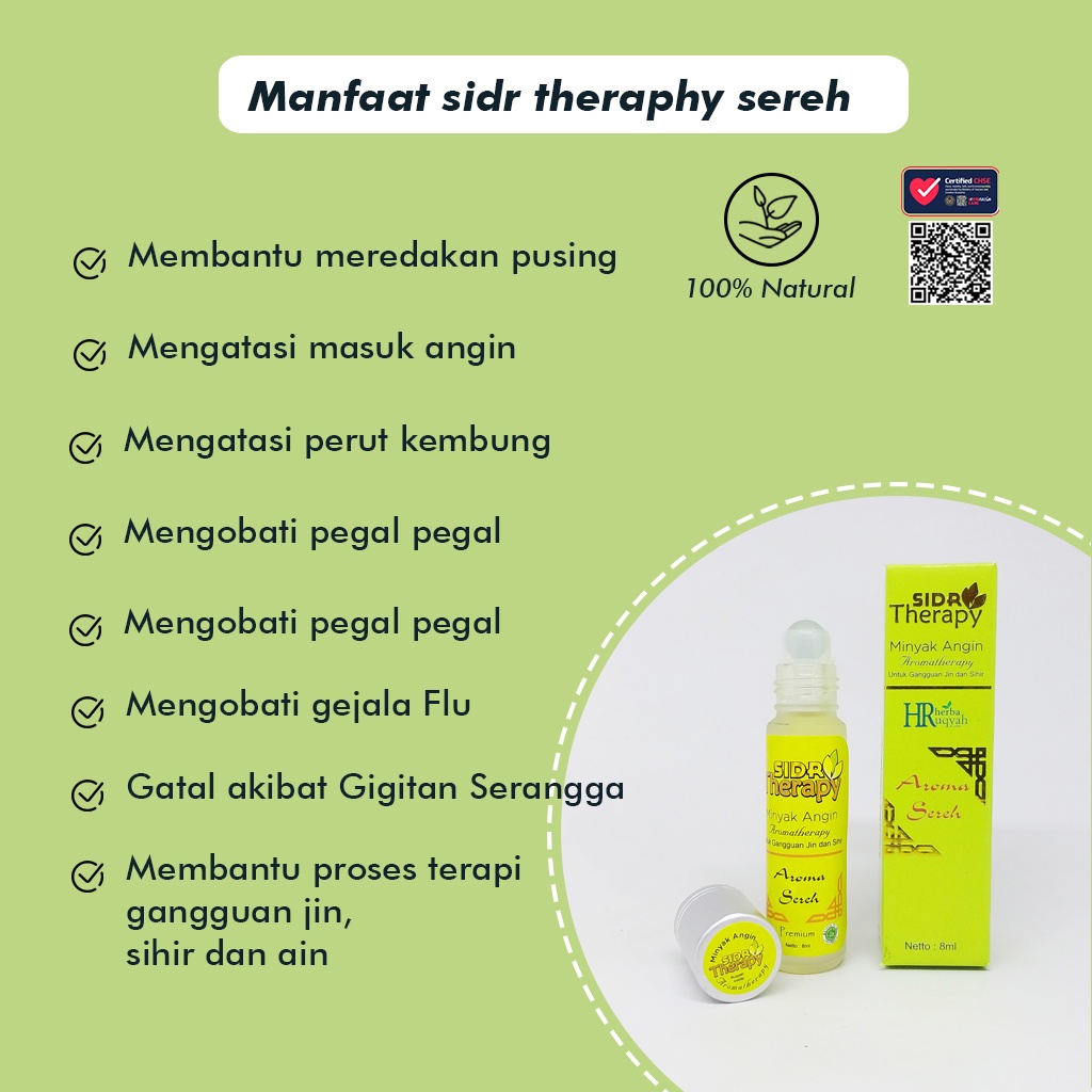 Sidr care Minyak Bidara Fesh Care |  Sidr Aromatheraphy Sereh | Fresh Care Roll 10 ml Herbal