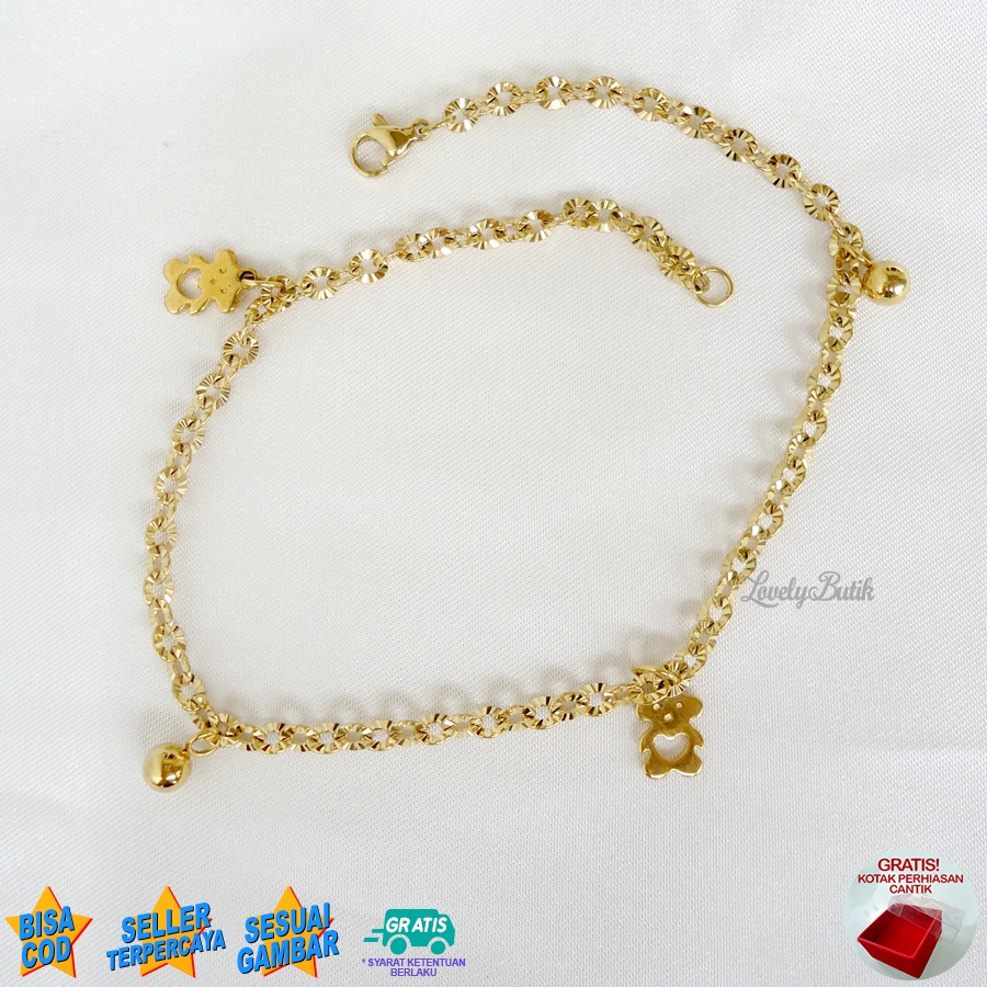 Lovelybutik - Gelang Kaki Dewasa Titanium Anti Karat Bear Gelang Kaki Wanita Titanium Rantai Nori Donat Ukuran 27 Cm BONUS TEMPAT PERHIASAN