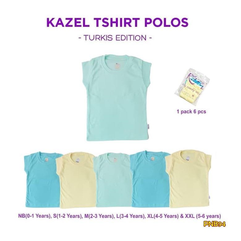 PNB94 KAOS ANAK KAZEL TSHIRT POLOS TURKIS ISI 6 PCS