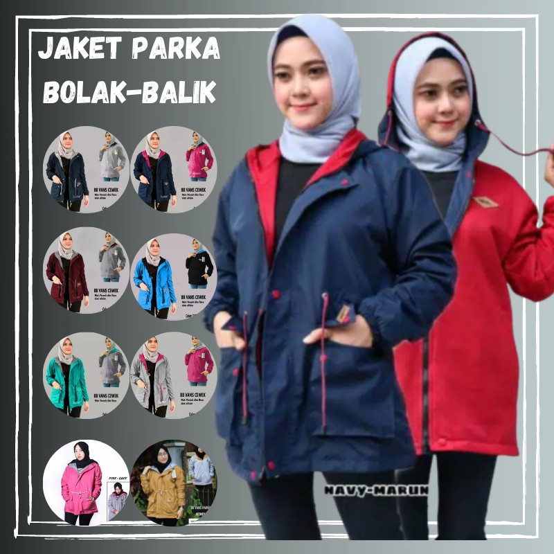 Jaket Parka Cewek Bolak Balik Dari Bahan Parasut Despo Dan Plecee