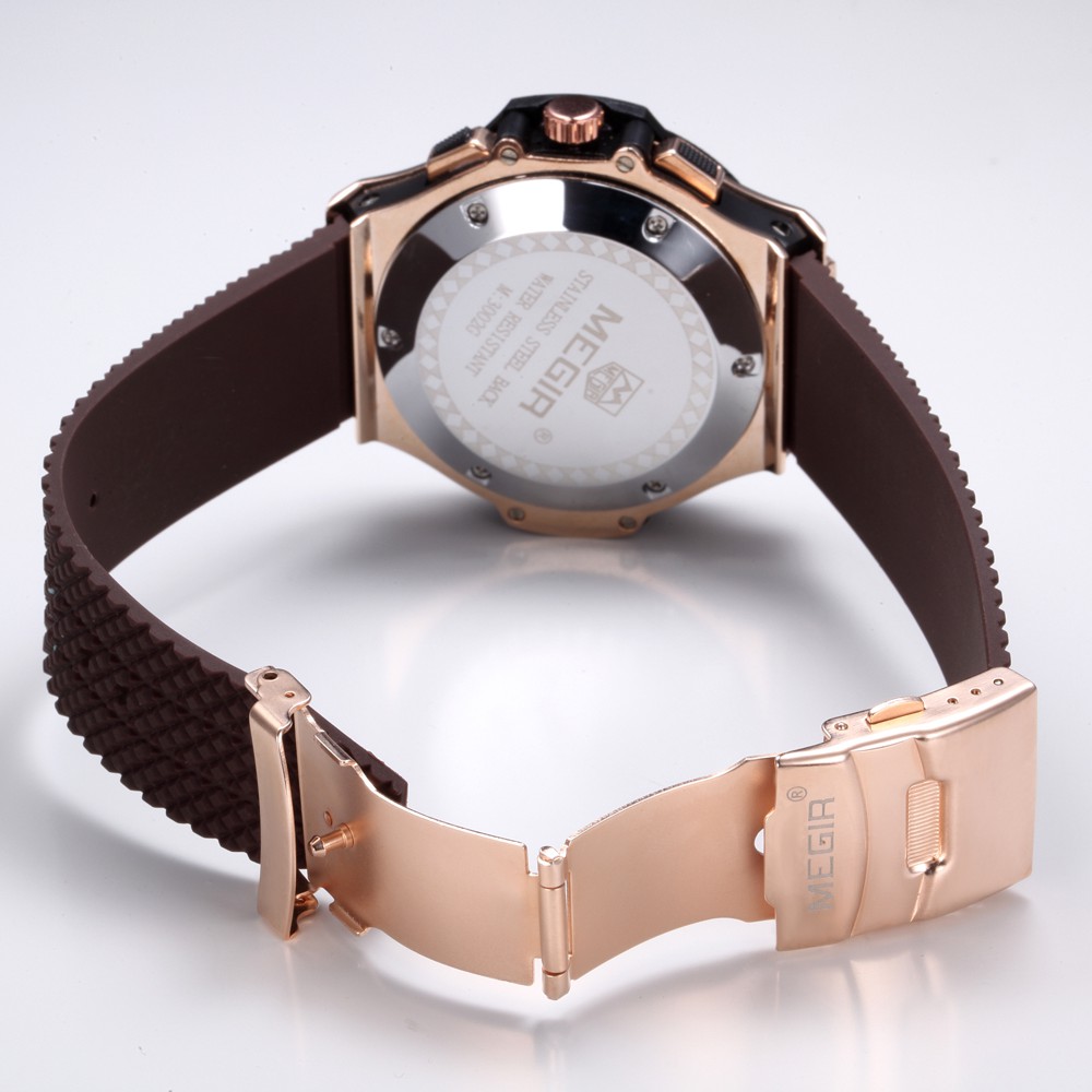 MEGIR 3002 Jam Tangan Pria Analog Chronograph Tali Rubber WKOS