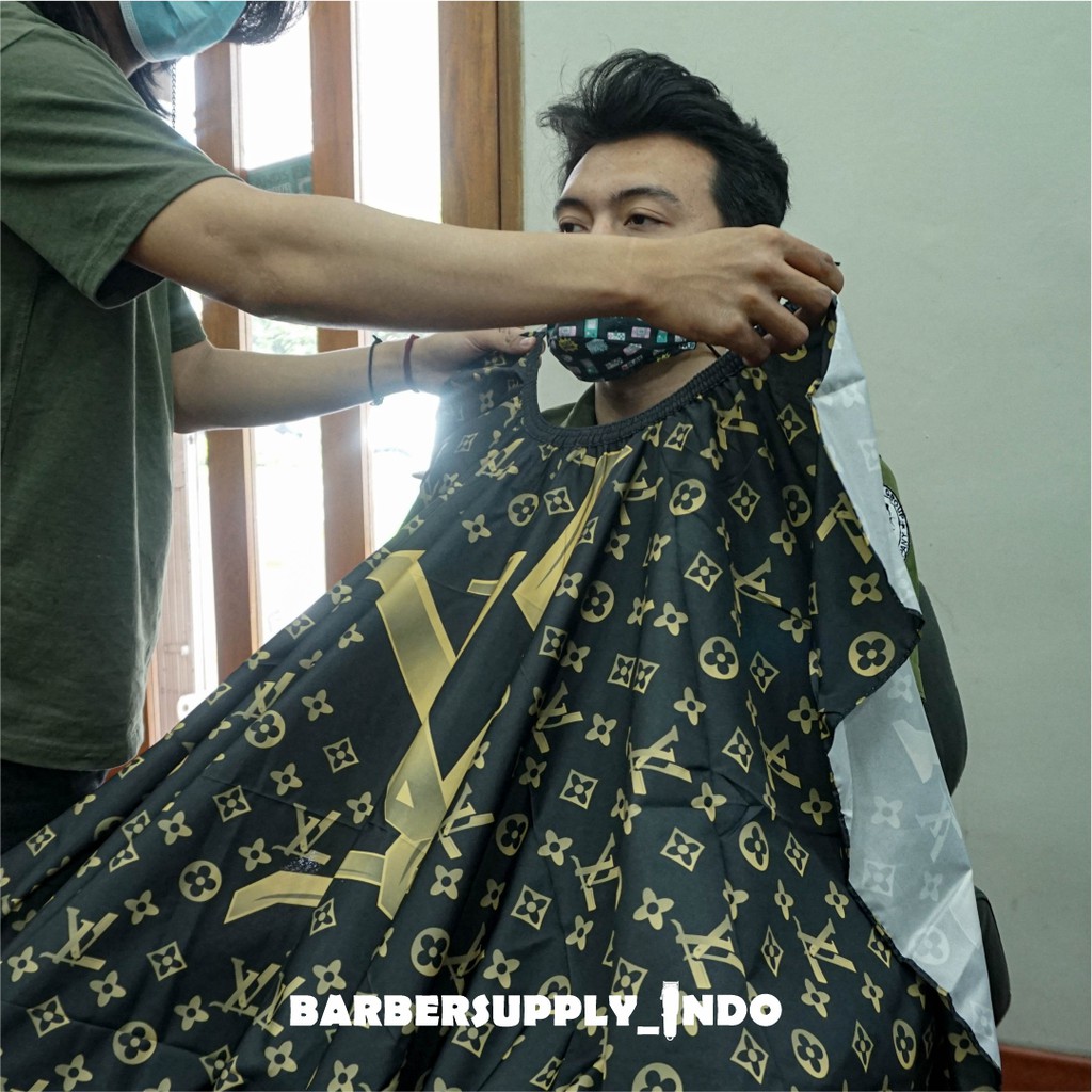 CAPE / KEP / KAIN KIP / SARUNG CUKUR POTONG BARBER SALON MOTIF LV GOLD