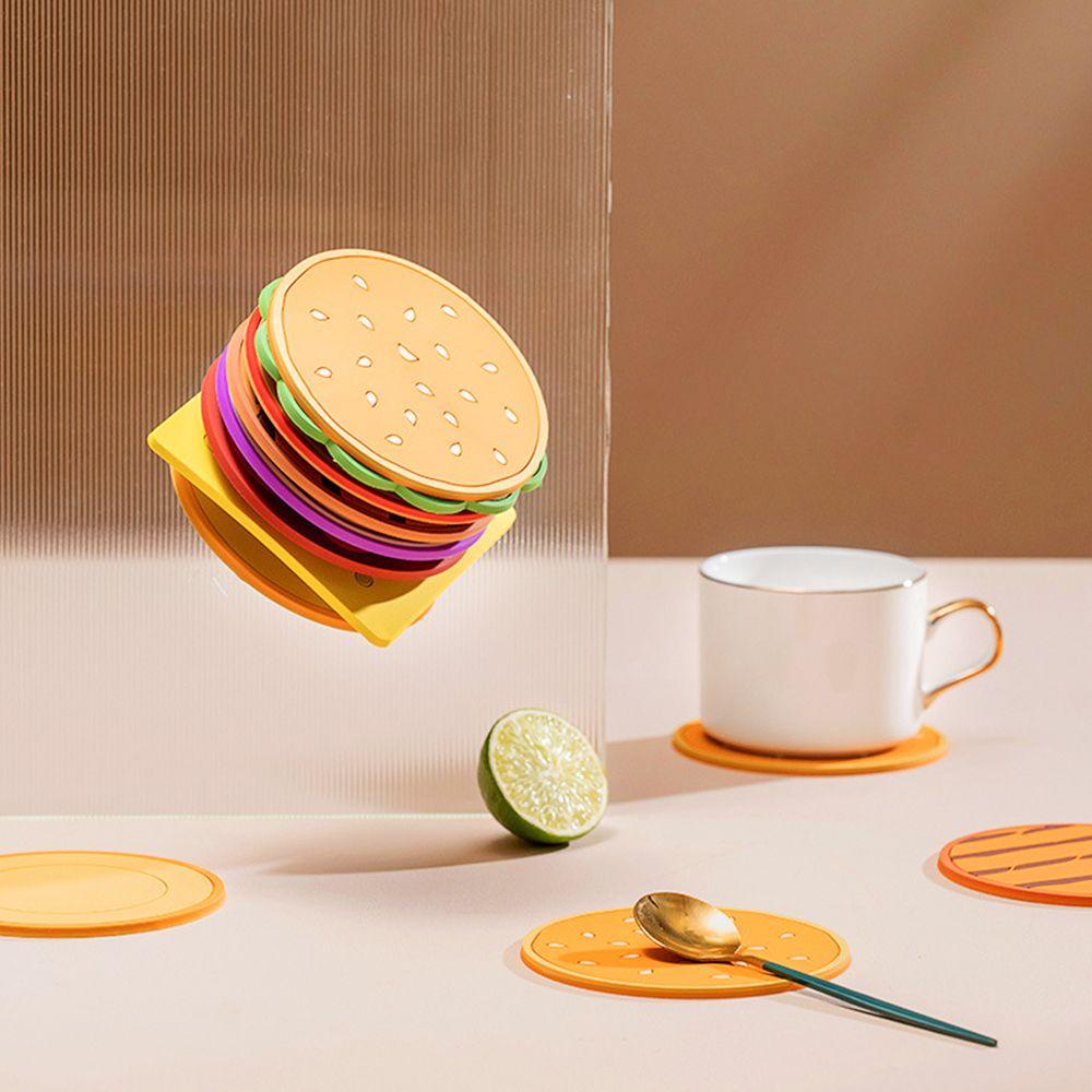 [Elegan] Cup Coaster Kreatif Tahan Minyak Isolasi Table Mat Hamburger Bentuk Tatakan Menebal Dekorasi Meja