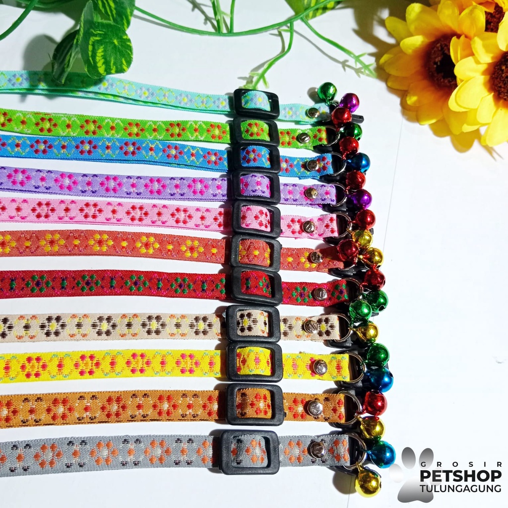 Kalung Gelang Kucing Motif Bunga 2 Lonceng 10ml Bahan Tebal Berkualitas