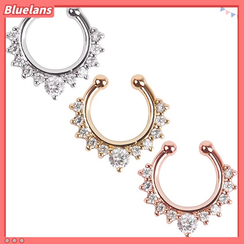 Bluelans 1 Pc U-shape Non Piercing Fake Clip On Septum Clicker Nose Ear Lip Ring Hoop