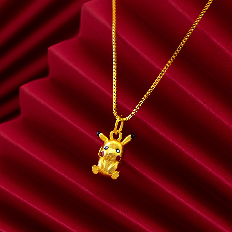 Kalung Rantai Dengan Liontin Pikachu Warna Emas Untuk Wanita