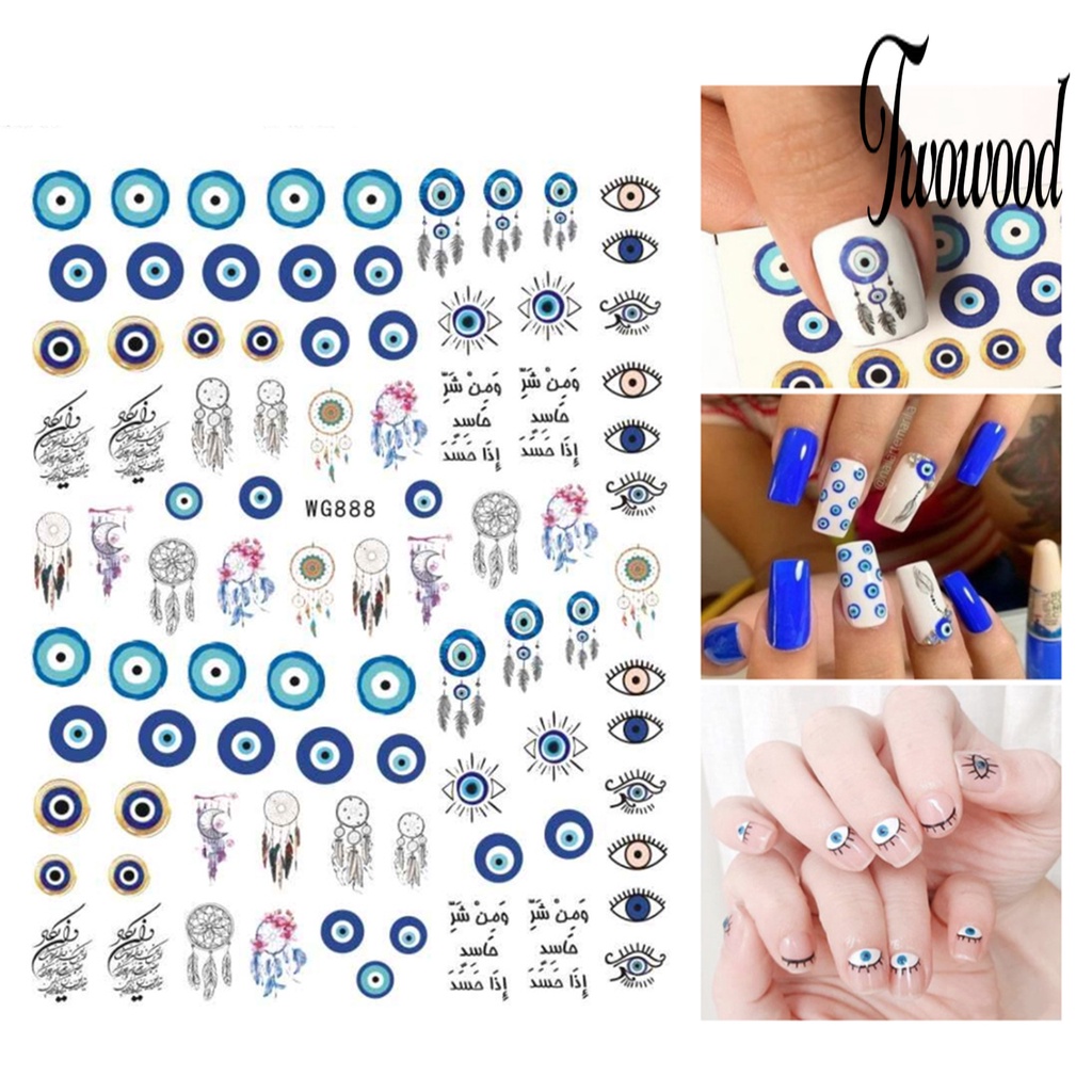 5pcs Stiker Kuku Motif Mata Iblis Warna Biru Untuk Dekorasi Manicure