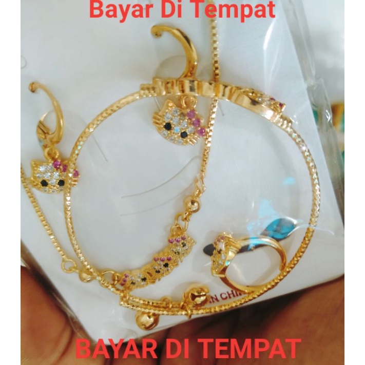 TERBARU RO-27 SET ANAK ANAK TITANIUM MOTIF LIONTIN KEPALA TIGA DAN DORA LAPIS EMAS ANTI KARAT