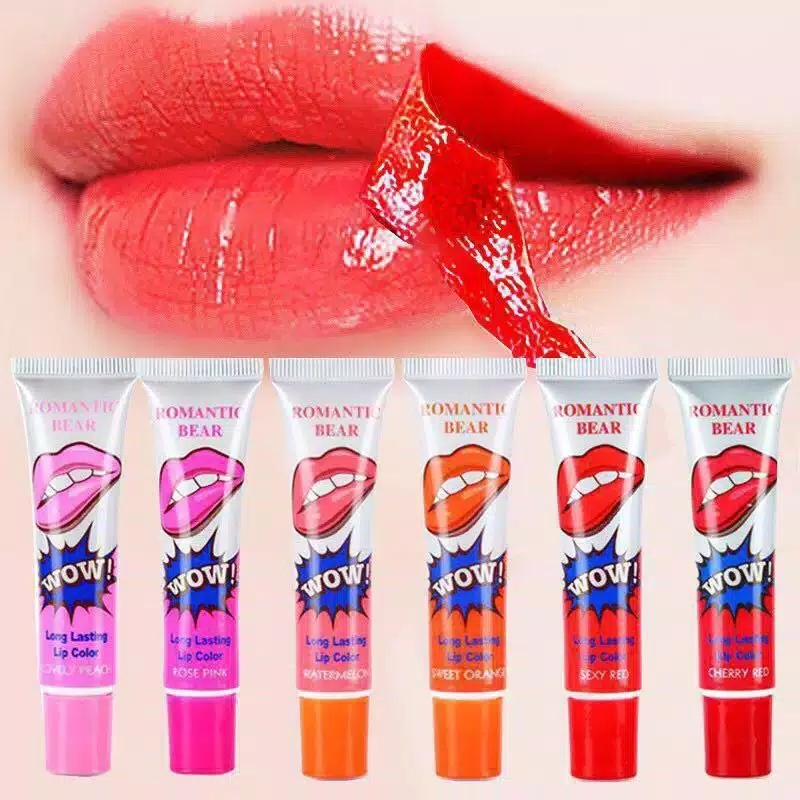 Romantic Bear Anti Air / Perona Bibir Kupas 6 Warna Cair Tahan Lama / Lip Tint / Riasan Lipstik