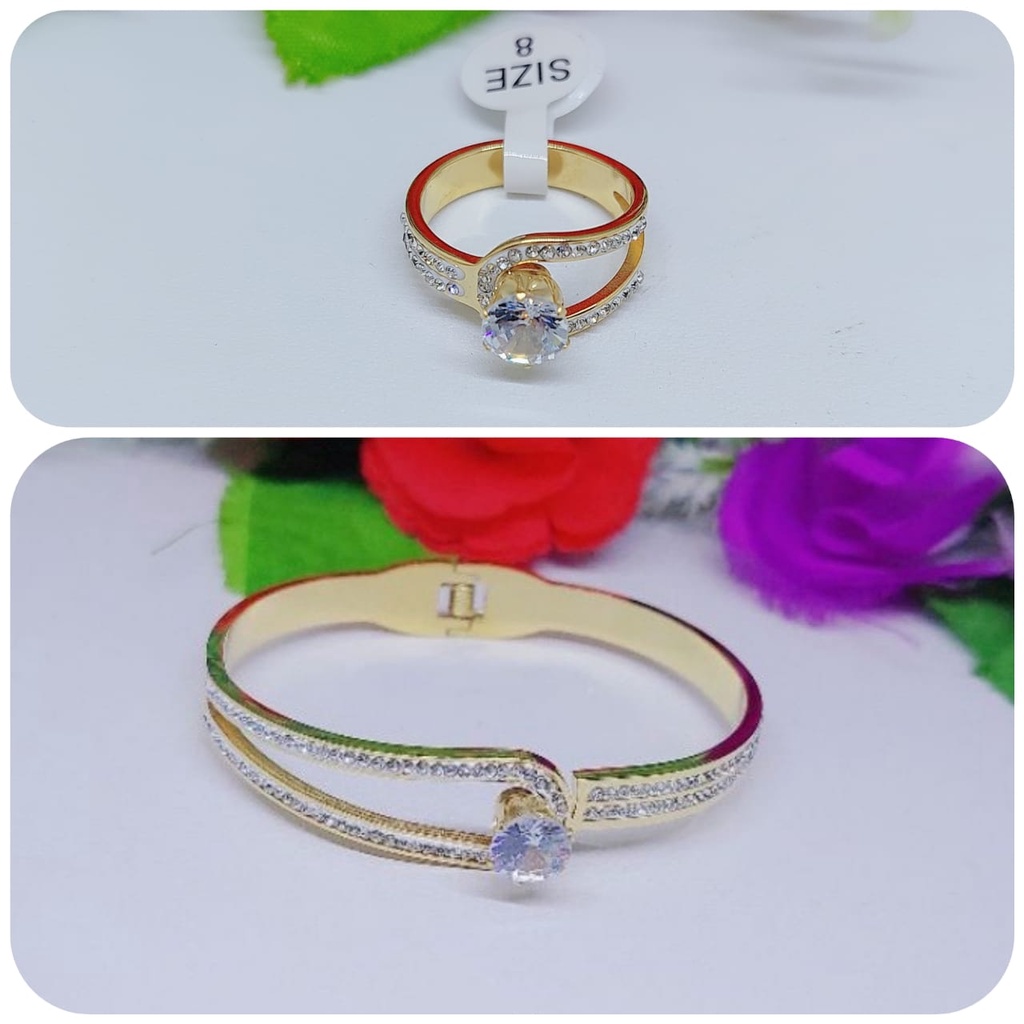 Set Gelang dan Cincin titanium permata T019